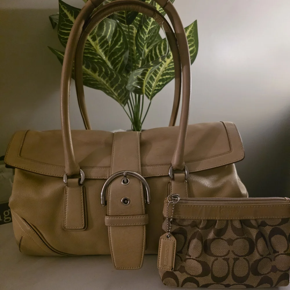 Coach Beige Leather Satchel with Pouch - Picture 1 of 13